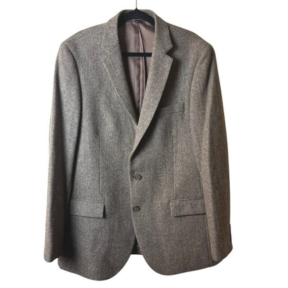 J. Crew Other - Mens‎ J Crew 44L Wool Blend Herringbone Blazer Sport Jacket Brown Two Button